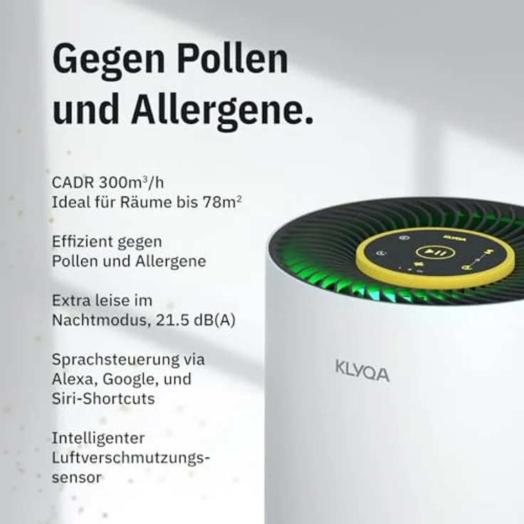 Klyqa Luftreiniger Air Klyna S 360° HEPA-Filter Leaf in Weiß I Luftreiniger gegen Tierhaare und Allergene I Smarter Air Klyna für große Räume I 300 CADR I Geräuscharmer Luftreiniger mit Umgebungslicht – Bild 2