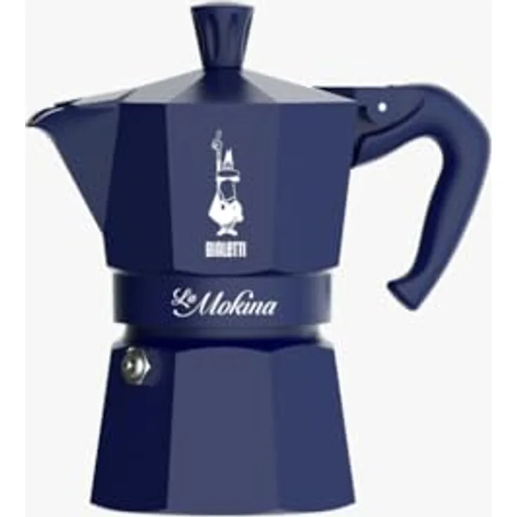 Bialetti La Mokina blau Joyful Memories, Espressokocher aus Aluminium, 0,118 Liter, handwaschbar, stilvolles Design in lebhaftem Blau