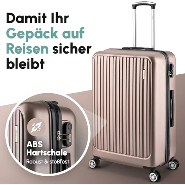 Easy Move ABS Hartschalenkoffer, Kleiner Trolley mit 360° Rädern, ergonomischem Griff und Zahlen-Schloss, Coffee, 54cm – Bild 3