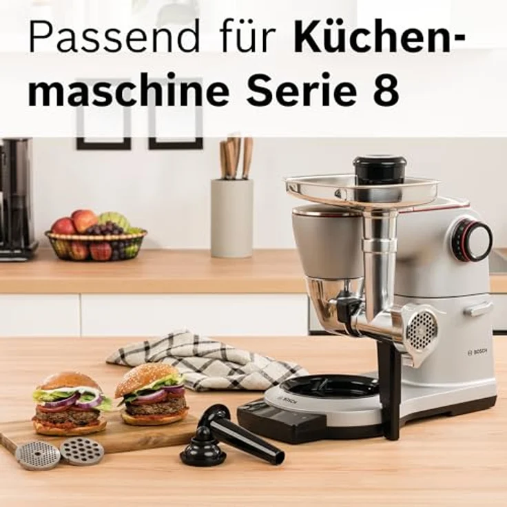 Bosch MUZ9HA1 Lifestyle Set Hunting Adventure, Fleischwolf, Wurststopfer, Kebbevorsatz, Lochscheiben 3,5-8 mm für Küchenmaschinen OptiMUM – Bild 3