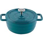 Sallys 'Murat' Gourmet Gusseisentopf inklusiv Inspirations-Kochheft, emaillierte Beschichtung, 2,2 Liter Inhalt, Petrol