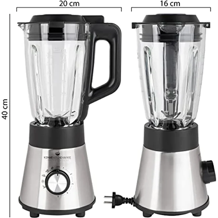 KeMar Standmixer 2-in-1 Edelstahl silber - 1,5l Glasbehälter 5 Programme 1000W abnehmbare Klinge - Smoothiemaker - inkl. 2Go Becher Trinkdeckel - Spülmaschinenfest, Blender, Reinigungsprogramm – Bild 4