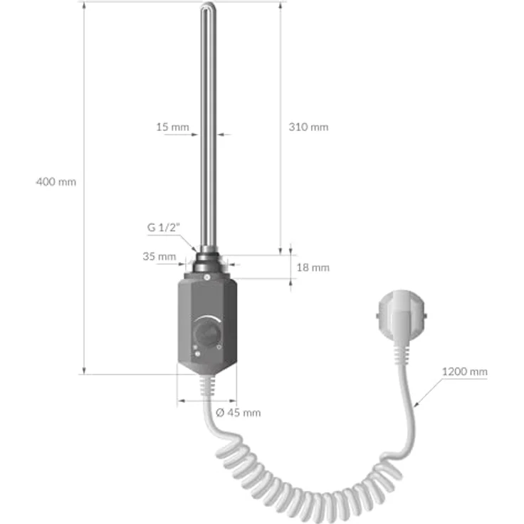 LuxeBath Heizstab 600W Graphit, Heizpatrone für Badheizkörper mit Thermostat und Frostschutz-Funktion, IP 44, einstellbare Temperatur von 13 bis 65°C – Bild 7