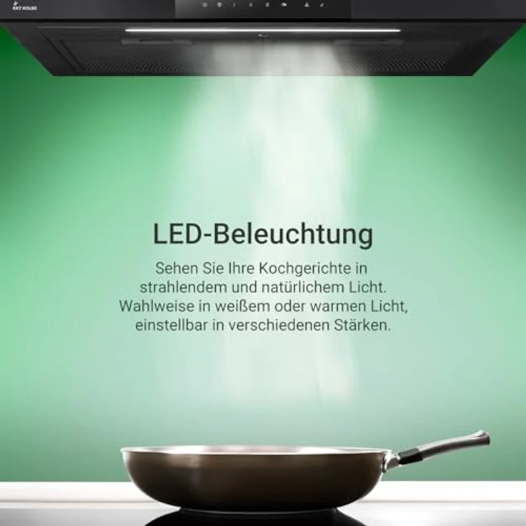 KKT KOLBE SHAPE6005S Dunstabzugshaube 60 cm, A+++ Energieeffizienz, 754 cbm/h, Wandhaube, Umluft/Abluft, schwarz, Glas, Touch Bedienung, Nachlaufautomatik, Bi-Color LED Beleuchtung – Bild 5