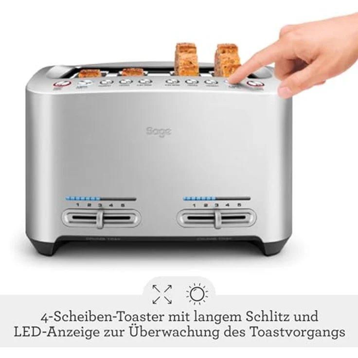 SAGE STA845 the Smart Toast 4-Scheiben Toaster mit LED-Fortschrittsanzeige, Gebürstetes Edelstahl – Bild 2