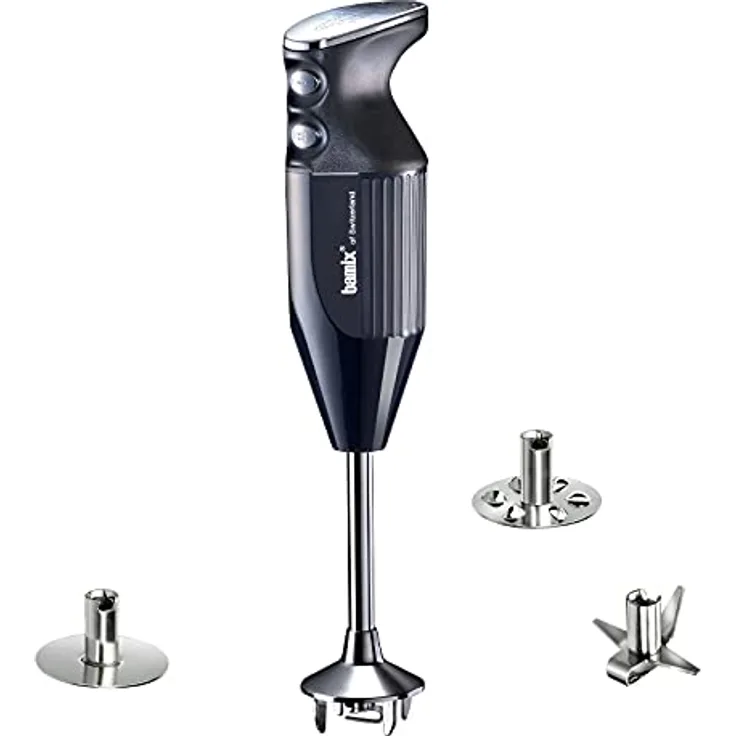 bamix Stabmixer Set M250 PRIME inkl. Multifunktionsmesser, Quirl, Schlagscheibe aus Edelstahl, 250 Watt, 2-Stufen, Made in Switzerland, Schwarz/Chrom