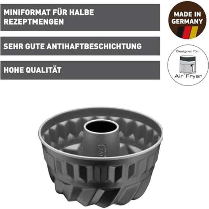 Kaiser Inspiration Bund-- Gugelhupfform Mini, Ø 16 cm, antihaftbeschichtet, Backform für 1-2 Rezeptportion, gleichmäßige Bräunung, schwarz – Bild 3