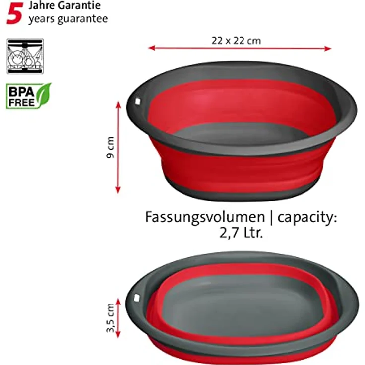 Westmark Schüssel, Faltbar, Mit Aufhängevorrichtung, Fassungsvermögen: 2700 ml, Kunststoff, Rot/Anthrazit, 21322270 – Bild 4