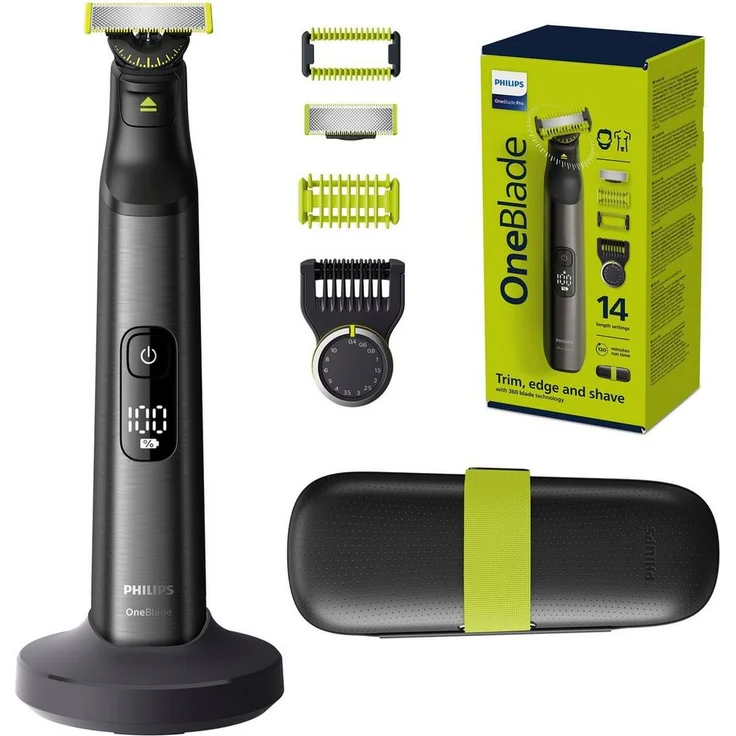 Philips Elektrorasierer OneBlade Pro QP6651/30, 360-Grad-Klinge, 14 Längeneinstellungen, inkl. Aufbewahrungstasche