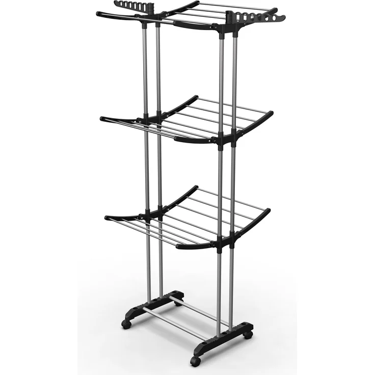 Evila Originals Trockenständer 100% Metall, Schwarz/Silber, robuste Konstruktion, 56 x 63 x 168 cm, Tragfähigkeit 15 kg