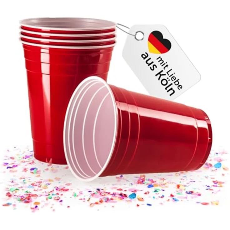 Rote Partybecher 100 Stück Beer Pong Party Cups Extra Starke Bierpong Becher Rot Kunststoffbecher Plastikbecher Original USA Turnierbecher Camping Wiederverwendbar 16oz 473ml Vivaloo – Bild 2