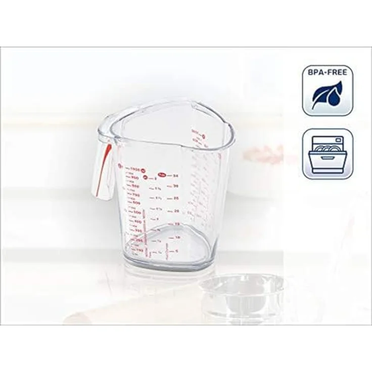 Leifheit Messbecher 1L, mit mehrsprachigen Messskalen für Mehl, Zucker und Flüssigkeiten, gummierter Boden, spülmaschinengeeignet, ideal zum Backen und Kochen, measuring cup, Messkanne – Bild 3