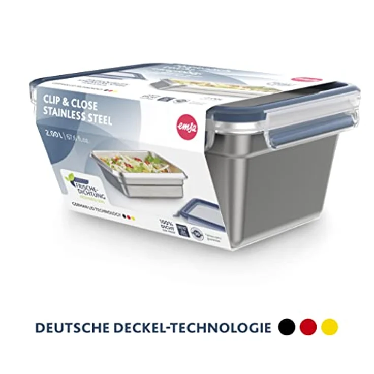 Emsa Frischhaltedose Clip & Close Stainless Steel, transparent, 2,0 L, rechteckig, auslaufsicher, mikrowellengeeignet, stapelbar – Bild 11