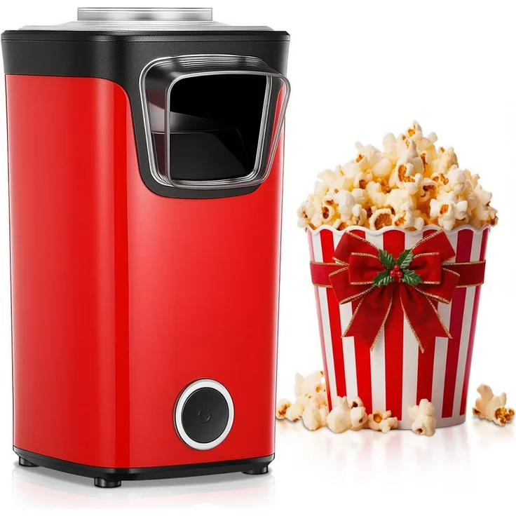 FOHERE Heißluft Popcornmaschine 1100W, ölfreies Popcorn mit Messbecher, rot