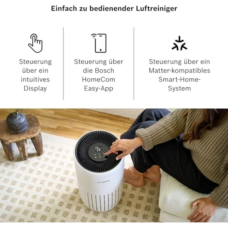 Bosch Air 4000i App-gesteuerter Luftreiniger - HEPA13-Luftfilter, Smart Sensor, Auto-Modus, Sleep-Modus (25 dB) - CADR: 300 m³/h, weiß – Bild 3