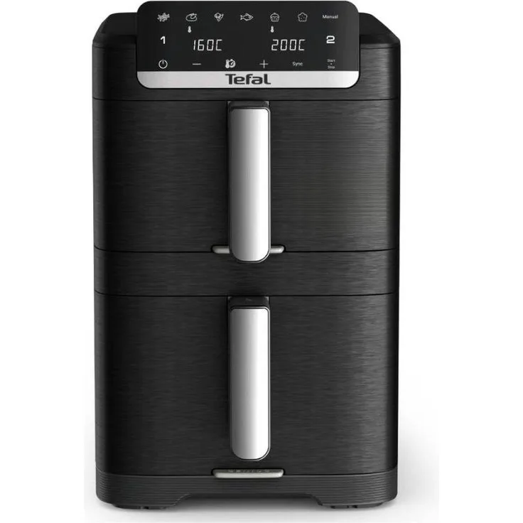 Tefal Easy Fry EY7568, Heißluftfritteuse mit 10 l Kapazität, EvenFry-Technologie, Platzersparnis und 4 Garzonen, Schwarz