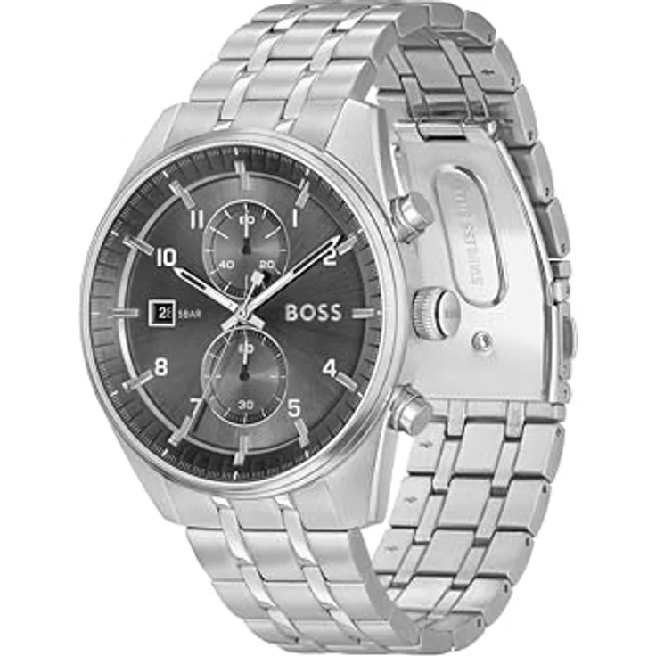 BOSS Chronograph SKYTRAVELLER, Herrenuhr, Quarzuhr, Stoppfunktion, Datum, silberfarben – Bild 3