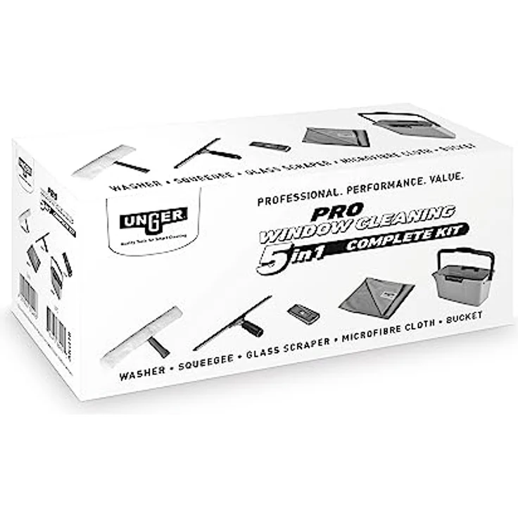 Unger PRO Komplett-Set 5in1 (inkl. Einwascher, Fensterwischer, Mikrofasertuch, Sicherheitsschaber, Eimer 18 l, für professionelle Fensterreinigung/Glasreinigung) AKG16 – Bild 2