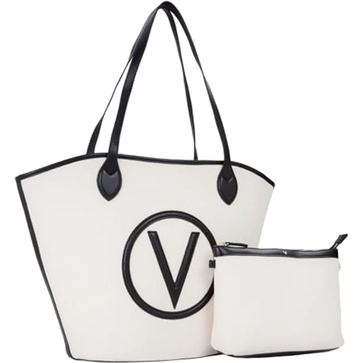 Valentino Covent Shopper Tasche, 32 cm, 100% Baumwolle, schwarz – Bild 1