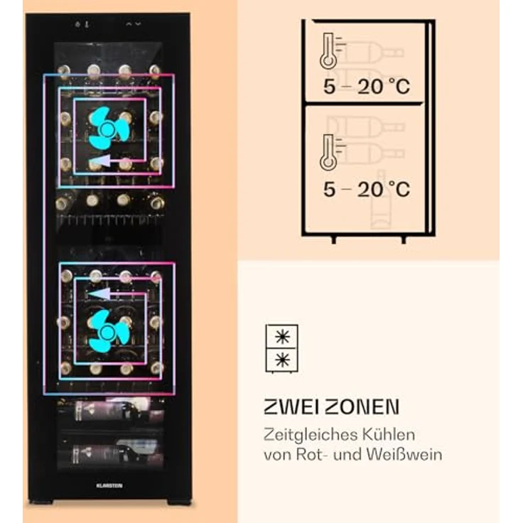 Klarstein Weinkühlschrank Freistehend, 2 Zone mit Glastür, Indoor/Outdoor Beersafe, 5-18°C, 39 Flaschen – Bild 4