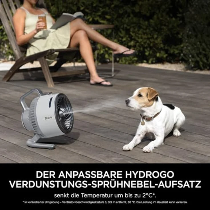 Shark FlexBreeze HydroGo, Starker Ventilator mit Sprühnebel, kabelgebunden & kabellos, leise, bis zu 20 m Luftstrom, Farbe Taube – Bild 5