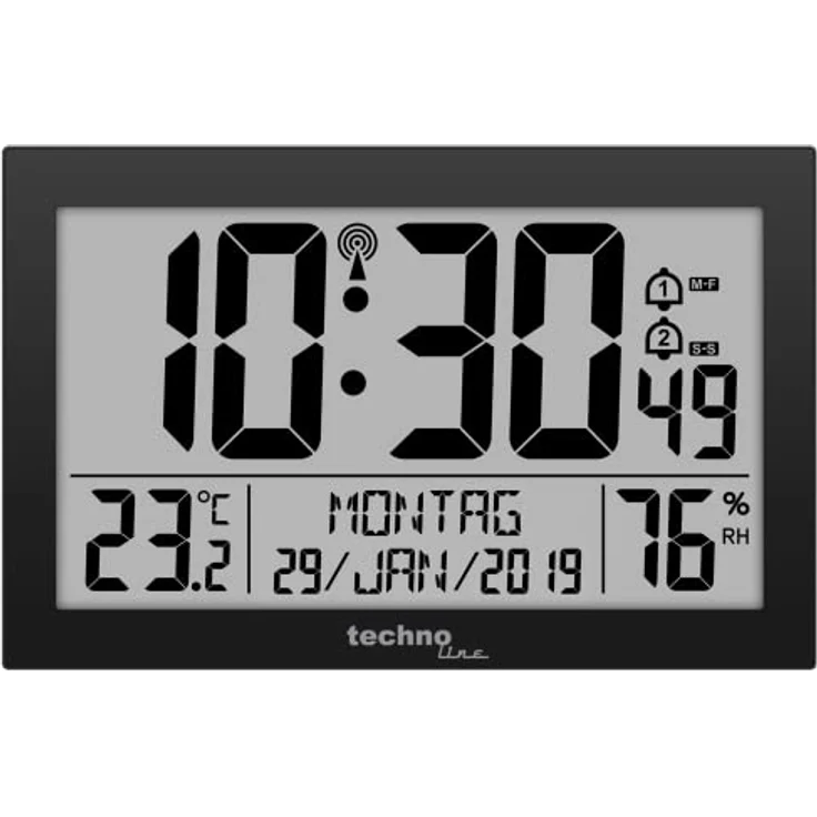 Technoline 8016 Funk-Wand-Uhr mit Temperaturanzeige, Kuststoff, schwarz, 225 x 143 x 24 mm, WS8016SCHWARZ, 225 x 24 x 143mm – Bild 2