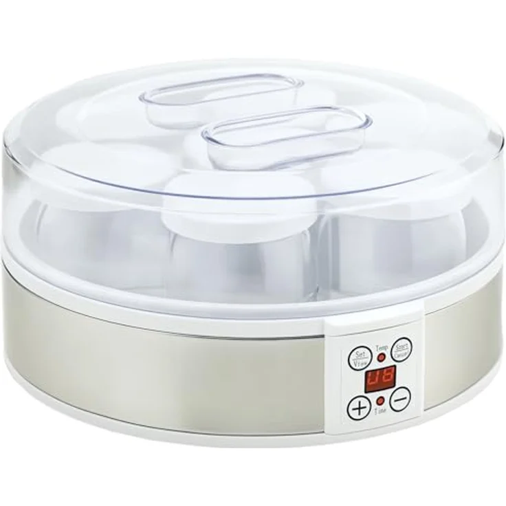 HOMCOM Joghurtbereiter, Joghurtmaschine mit Timer und Temperatur-Einstellung, 7 Glasbehälter je 180 ml, automatische Abschaltung, 20 W, Weiß – Bild 1