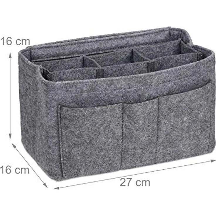 relaxdays Handtasche Taschenorganizer aus Filz, Größe S, dunkelgrau mit 4 Außentaschen und 3 Innentaschen – Bild 4