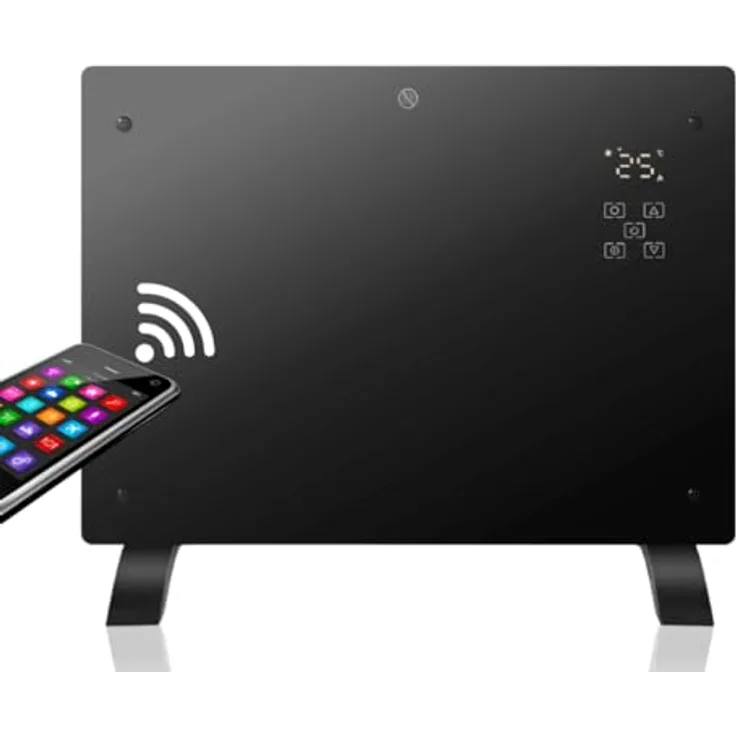 BEST DIRECT Power Smart Heater Elektroheizung, 1500 W Konvektor Heizung - Energiesparend mit App-Control, Heizung Elektrisch - Gehärtetes Glas, WLAN-Steuerung, LED-Display - Thermostat & Timer, Freistehend & Wandmontage.