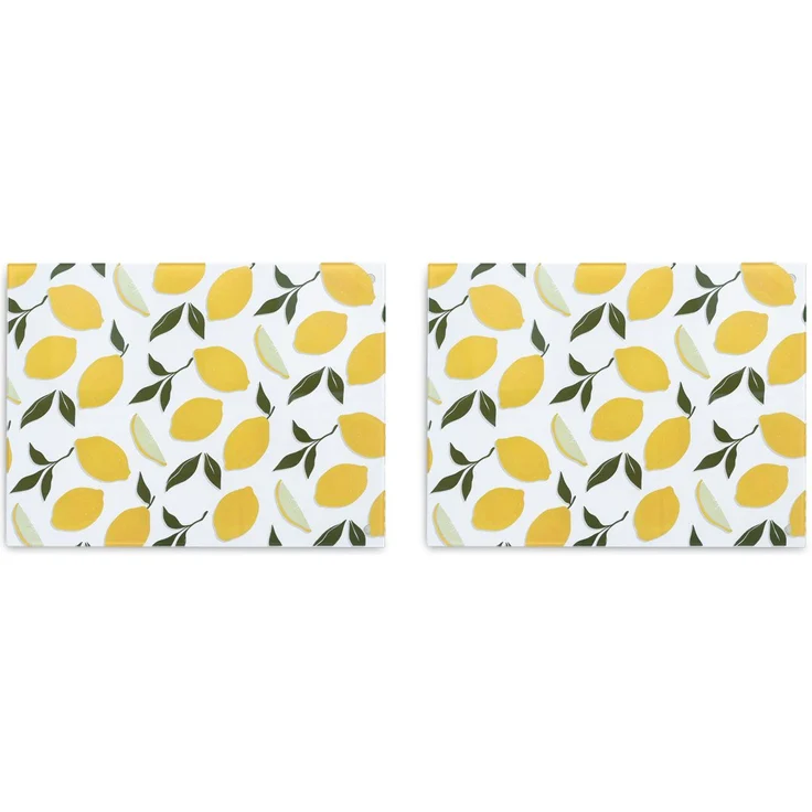 Zeller Present Glasschneideplatte "Lemons", 2er Set, Sicherheitsglas mit Silikonfüßen, antibakteriell, vielseitig einsetzbar