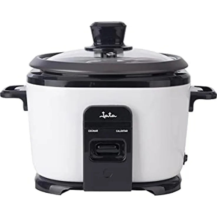 JATA AR394 Reiskocher, 1 l, Aluminium, mit automatischer Warmhaltefunktion und gehärtetem Glasdeckel, Schwarz/Grau, 400 W