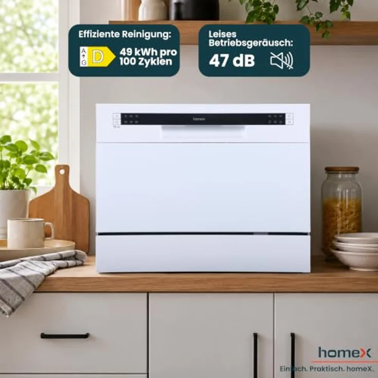 homeX GST6AD-W Mini Geschirrspüler, Tischgeschirrspüler für 6 Maßgedecke, 6 Programme, AquaStop, Energieeffizienzklasse D, Weiß – Bild 7