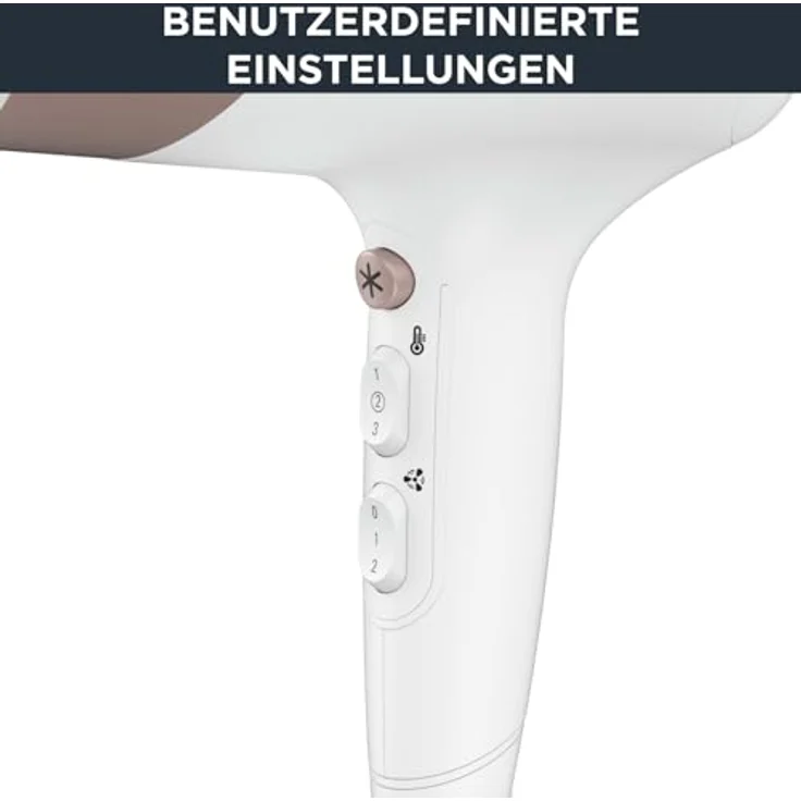 Rowenta CV5830 Studio Dry Haartrockner (2100 Watt, 3 Temperatur- und 2 Geschwindigkeitsstufen, Ionenfunktion, Kaltlufttaste) Weiß-Roségold – Bild 5