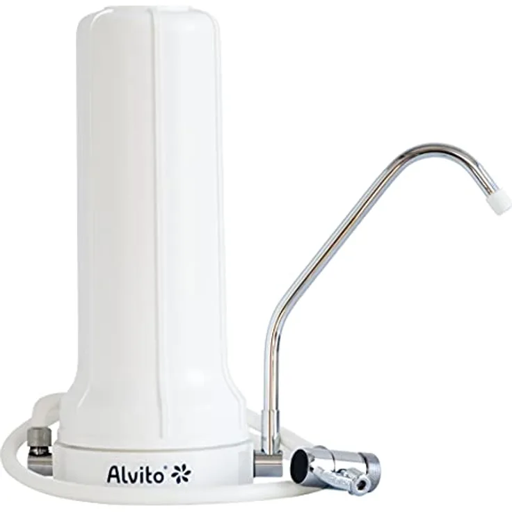 Alvito Auftischfilter Basic, Wasserfilter mit Umlenkventil und Premium-Flex-Schlauch aus Silikon