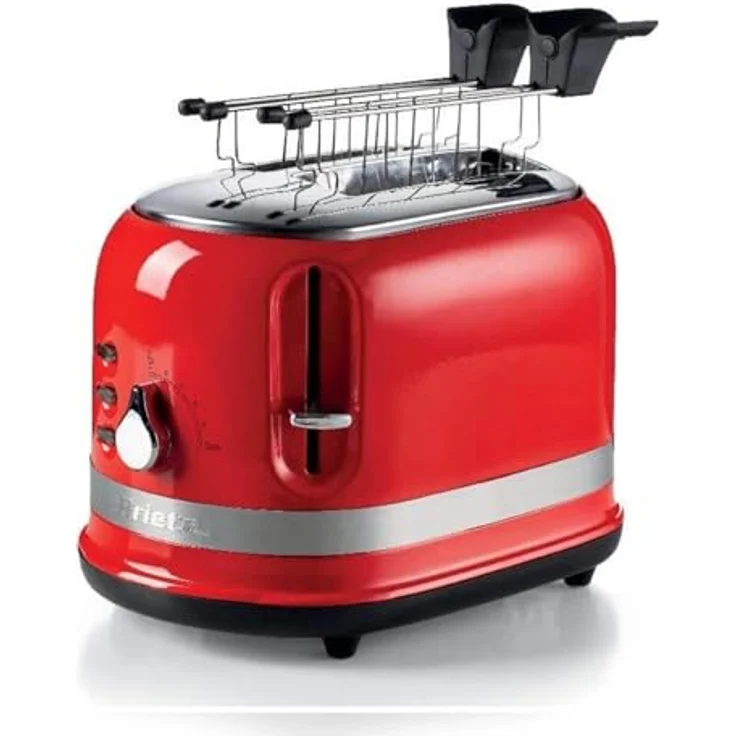 Ariete 0149 2 Scheiben Toaster Modern mit Zange, Automatischer Auswurfschub, Krümelschublade, Auftau- und Aufwärmfunktion, 6 Bräunungsstufen, 800 W, Kunststoff, rot – Bild 2