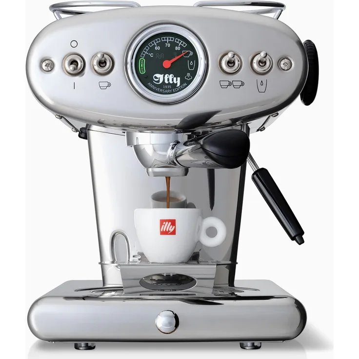 Illy X1 Anniversary, Siebträger Espressomaschine für gemahlenen Kaffee und E.S.E.-Pads, 1200 W, Schwarz, Edelstahl