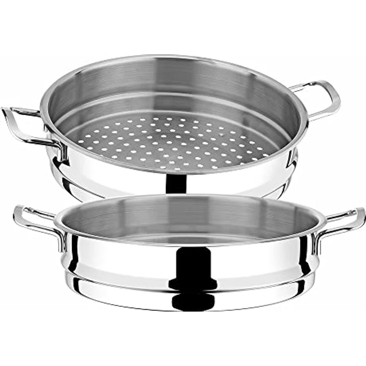 BEM Dampfkocher 6-tlg Set aus Edelstahl, Ø 26 cm, Russische Mantowarka mit Dampfeinsatz und Glasdeckel, auch für Induktionsherd - Preisvergleich – Bild 3