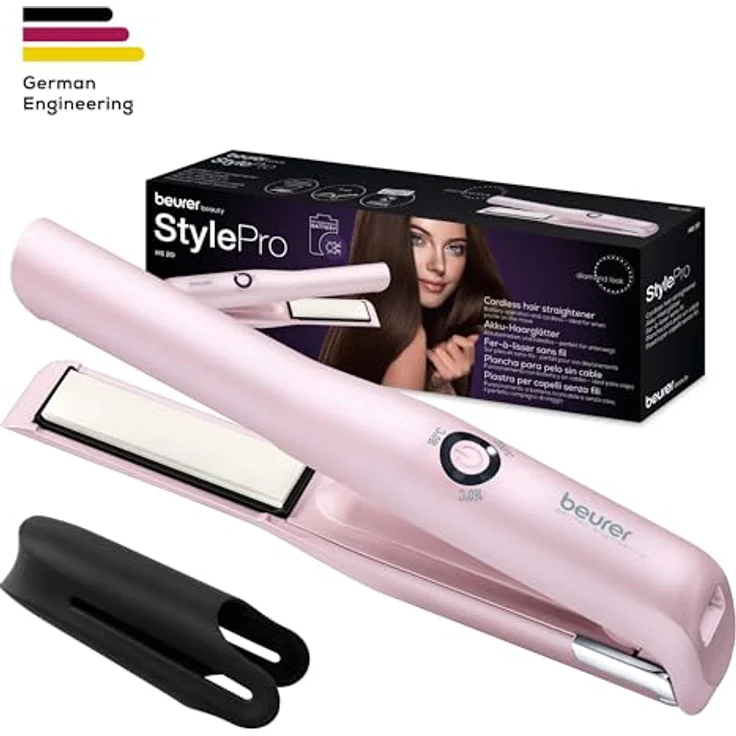 Beurer HS 20 Akku-Haarglätter, kabellos, mit USB-Aufladung, drei Temperaturstufen und Schnellheizung , ideal für unterwegs, rosa Keramik-Glätteisen für seidig glattes Haar – Bild 6