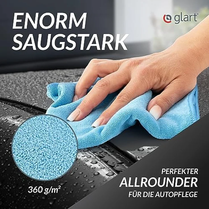 Glart 4448 4er Set superweiche Auto Mikrofasertücher Pkw Autopflege Haushalt Microfasertücher 2 St. blau 40x40 cm, 2 St. grün 40x40 cm, Mikrofasertuch Waschset auch für Fensterputzer – Bild 3