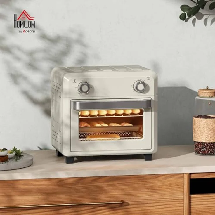 HOMCOM Mini Backofen mit Umluft 10 L, 1000W, temperaturregulierbar 80-230℃, 60 Min. Timer, Innenbeleuchtung, cremeweiß – Bild 2