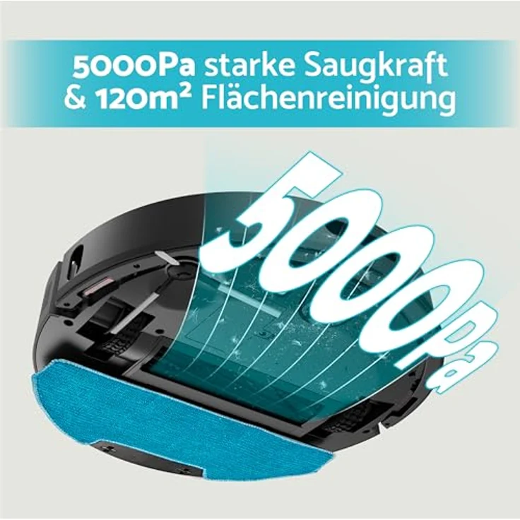 aeco VacuBot X5 Saug- & Wischroboter (5000Pa Saugkraft, LDS Navigation, 120m²Saugbereich, 100m²Wischbereich, 160min Akkulaufzeit, 18mm Hindernisüberwindung, Fernbedienung/App-Steuerung) – Bild 2