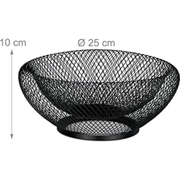 Relaxdays Obstschale Metall, runder Obstkorb, doppelwandig, HxD: 10 x 25 cm, Drahtkorb für Früchte & Gemüse, schwarz – Bild 4