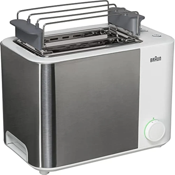 Braun IDCollection Toaster HT5010 WH ? mit Doppelschlitz, Bagel-Funktion für einseitiges Toasten, 13 Röstgrade, Auftaufunktion, inkl. Brötchenaufsatz, 1000 W, Weiß - Edelstahl – Bild 3