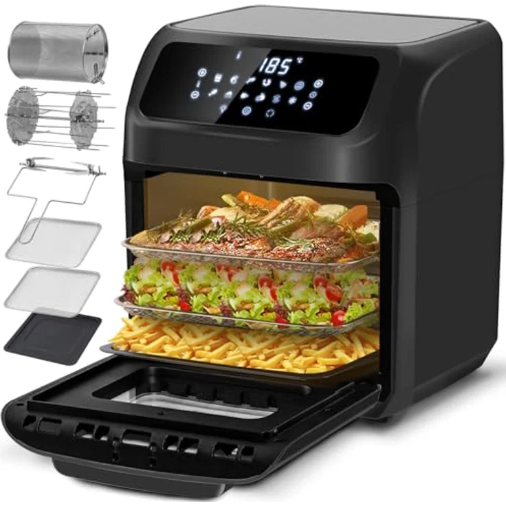 LLIVEKIT Heißluftfritteuse Heißluft-Backofen 12L, Mini-Backofen 1800W mit 6 Zubehör & Rezeptbuch, 12 in 1 Heissluftfritteuse mit digitalen LED-Display, Obst Dehydrator, Barbecue, Air Fryer ohne Öl – Bild 1