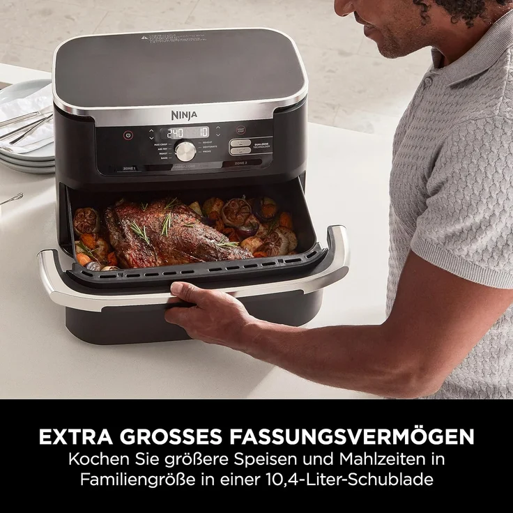 Ninja Foodi FlexDrawer Heißluftfritteuse, Dual Zone, verwandelt sich in MegaZone, 10,4 L, 7-in-1, Dual Zone, mit wenig bis gar kein Öl, antihaftbeschichtete, spülmaschinenfeste Teile, Schwarz AF500EU – Bild 4
