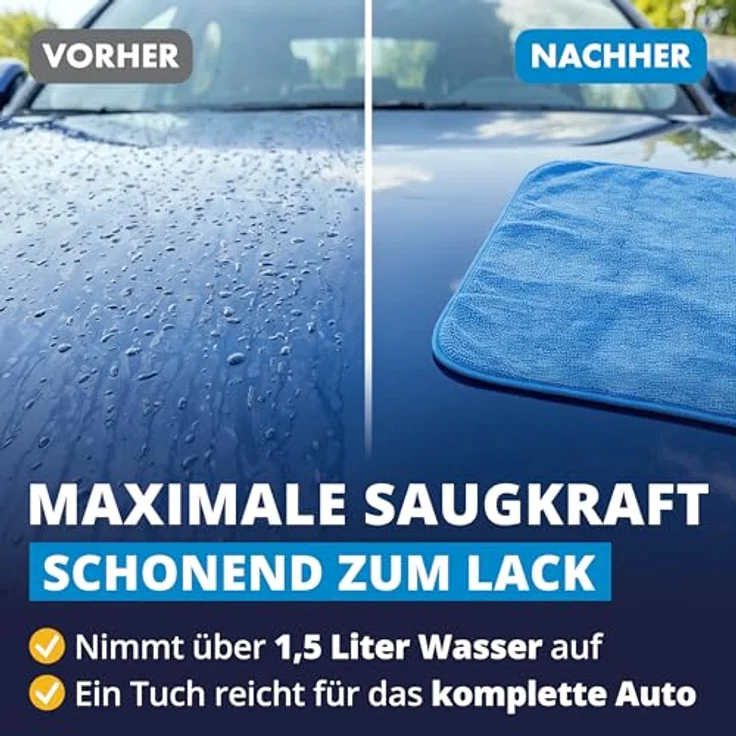 LICARGO Auto Trockentuch XXL 90×60 cm, extrem saugstark und fusselfrei für lackschonende Fahrzeugpflege – Twisted Loop Mikrofasertuch für streifenfreien Glanz – Bild 2