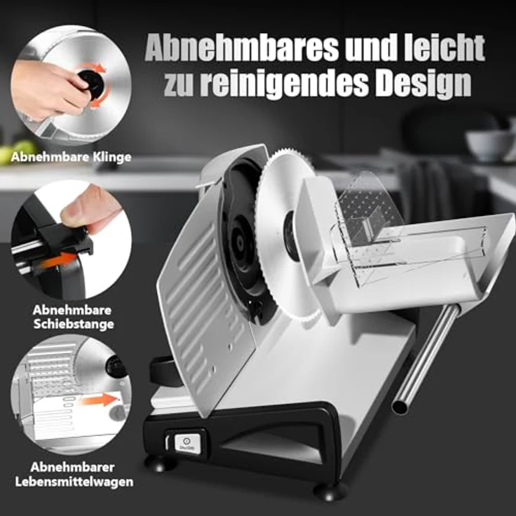 YASHE Elektrische Allesschneider mit leisem 200W DC-Motor, duale 19CM Edelstahlklingen, stufenlose Schnittstärke 0-15mm – Bild 5