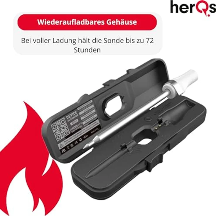 HerQs Pin Probe - Grillthermometer - Kabelloses Fleischthermometer - Kerntemperaturmesser - bis zu 500°C - 100m Bluetooth - Meater - Für Grill, Ofen, Pfanne, Heißluftfritteuse und Sous-Vide – Bild 3