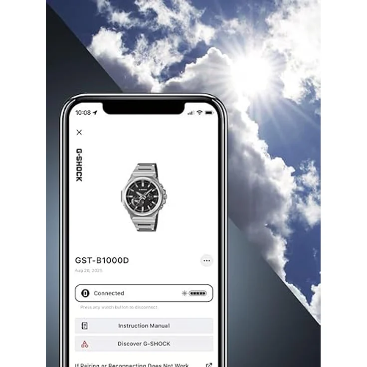 Casio G-Shock G-Steel GST-B1000D-1AER, Solar-Quarzuhr aus Edelstahl mit Bluetooth-Verbindung, Silber/Schwarz – Bild 8