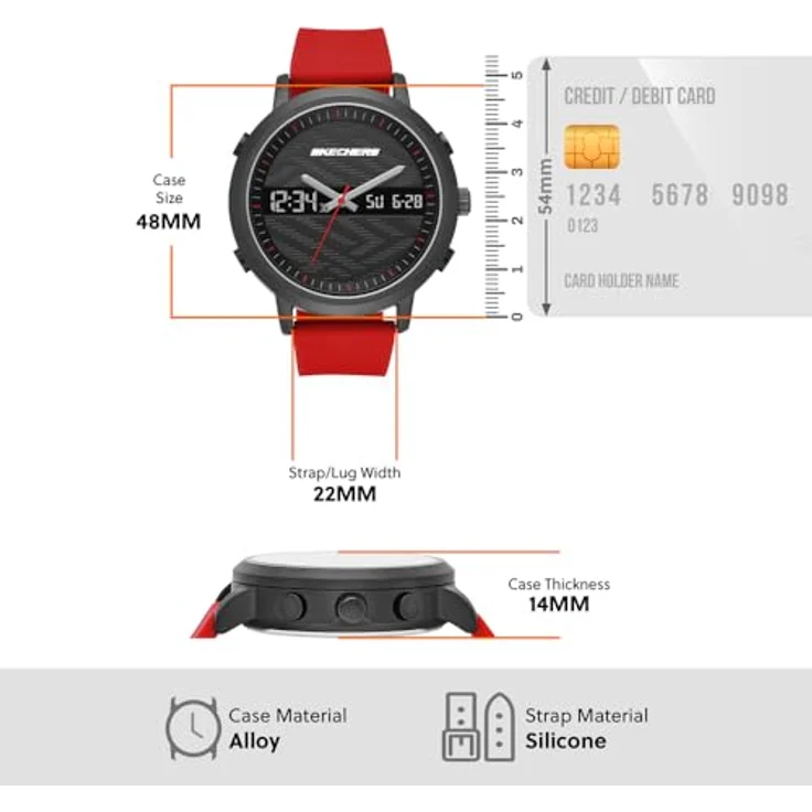 Skechers Chronograph LAWNDALE SR5073, digitale Herrenuhr mit schwarz Metallgehäuse, Silikonarmband, 1/100-Sekunden Stoppuhr und Weckfunktion – Bild 6